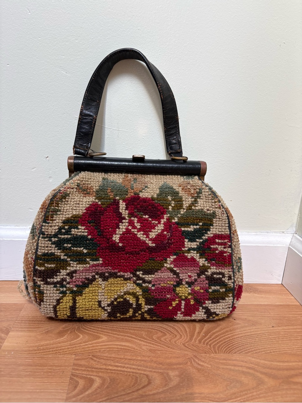 Vintage Floral Tapestry Top-Handle Bag